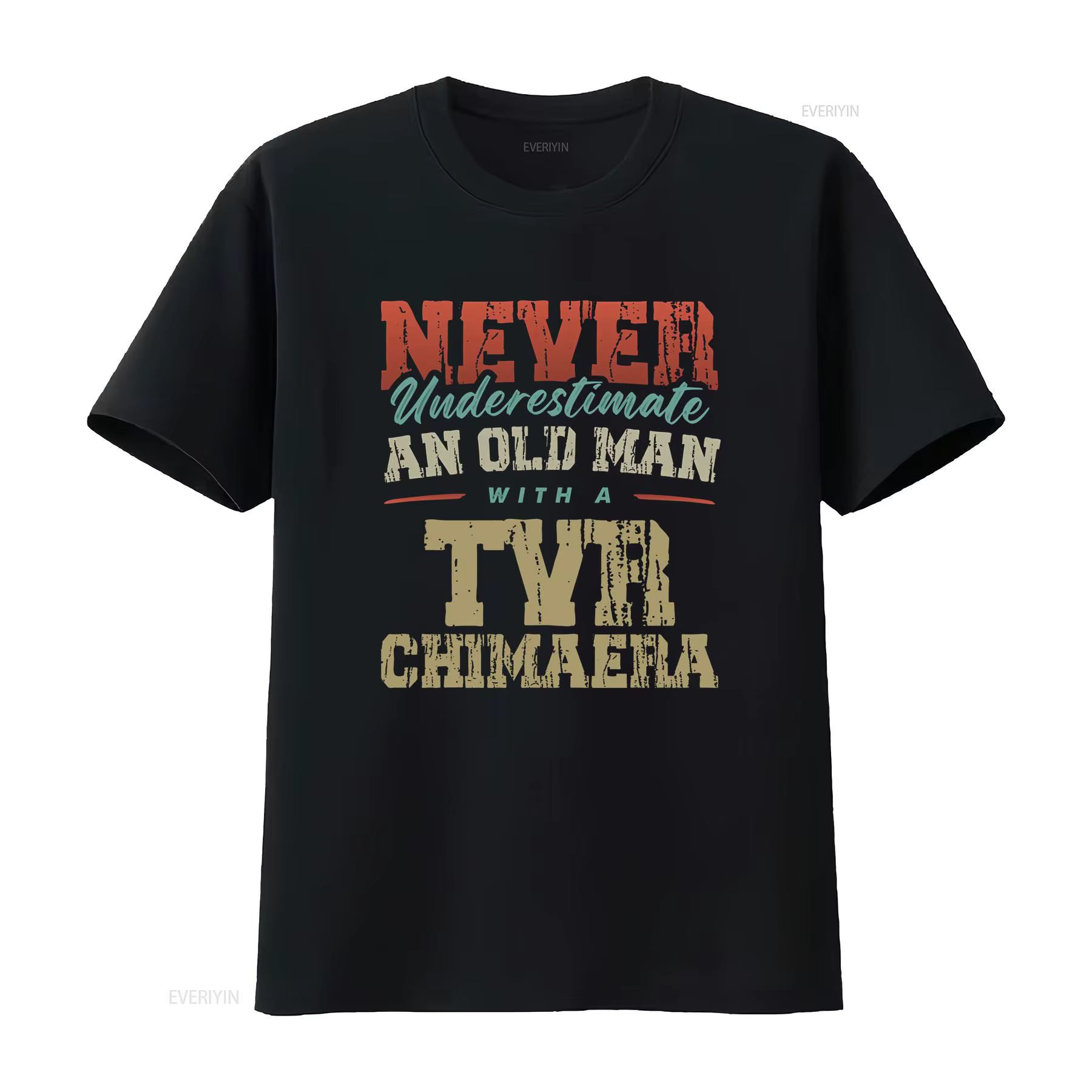 T-shirt drôle « N'underestimatez jamais un vieil homme avec une TVR Chimaera », vintage, délavé, hom