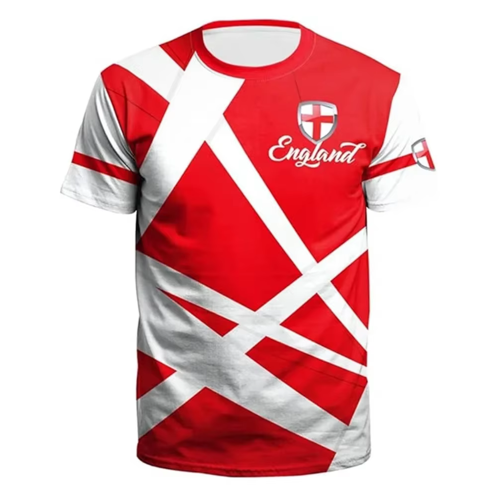 T-shirt de football pour hommes avec drapeau anglais d'été, imprimé 3D, décontracté, sportif, à manc