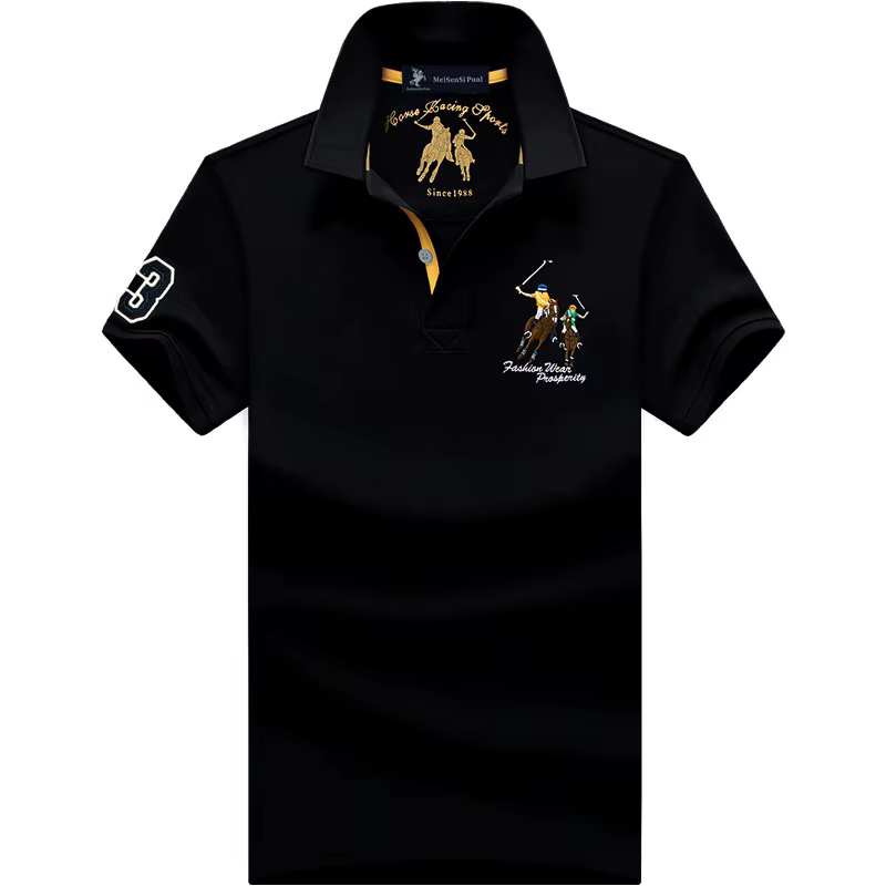 Polo T-shirt Homme en Coton Grande Taille, Broderie Décontractée, Col Boutonné, Manches Courtes, Hau