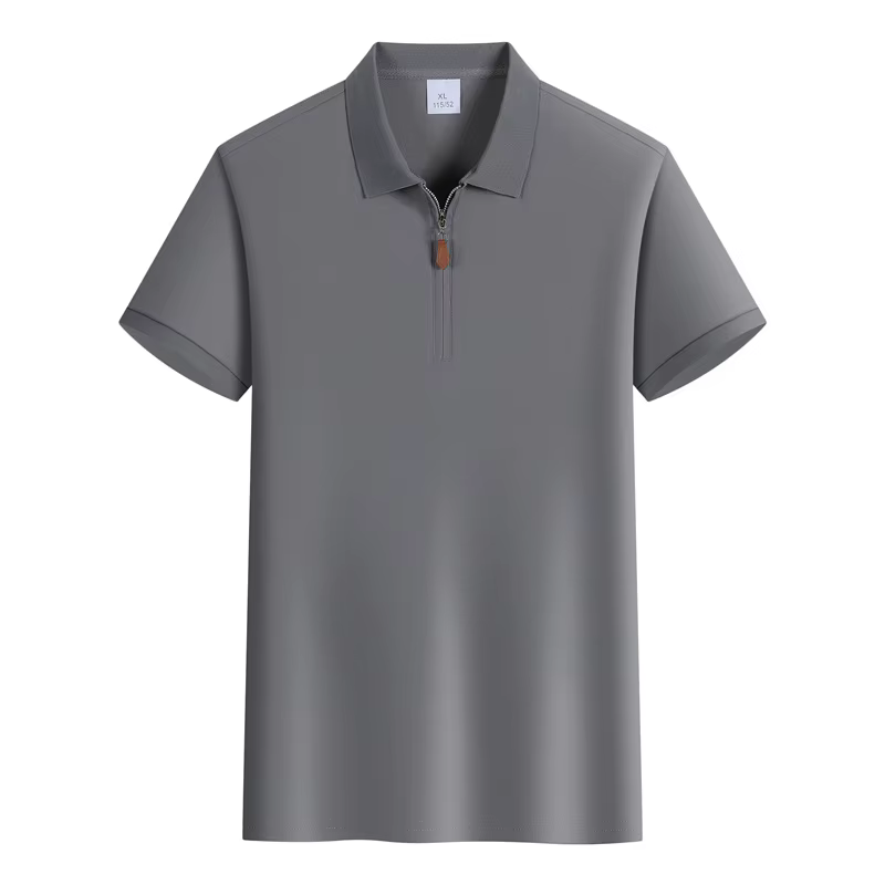 Polo décontracté léger à col zippé pour homme, collection été 2026, manches courtes, couleur unie, s