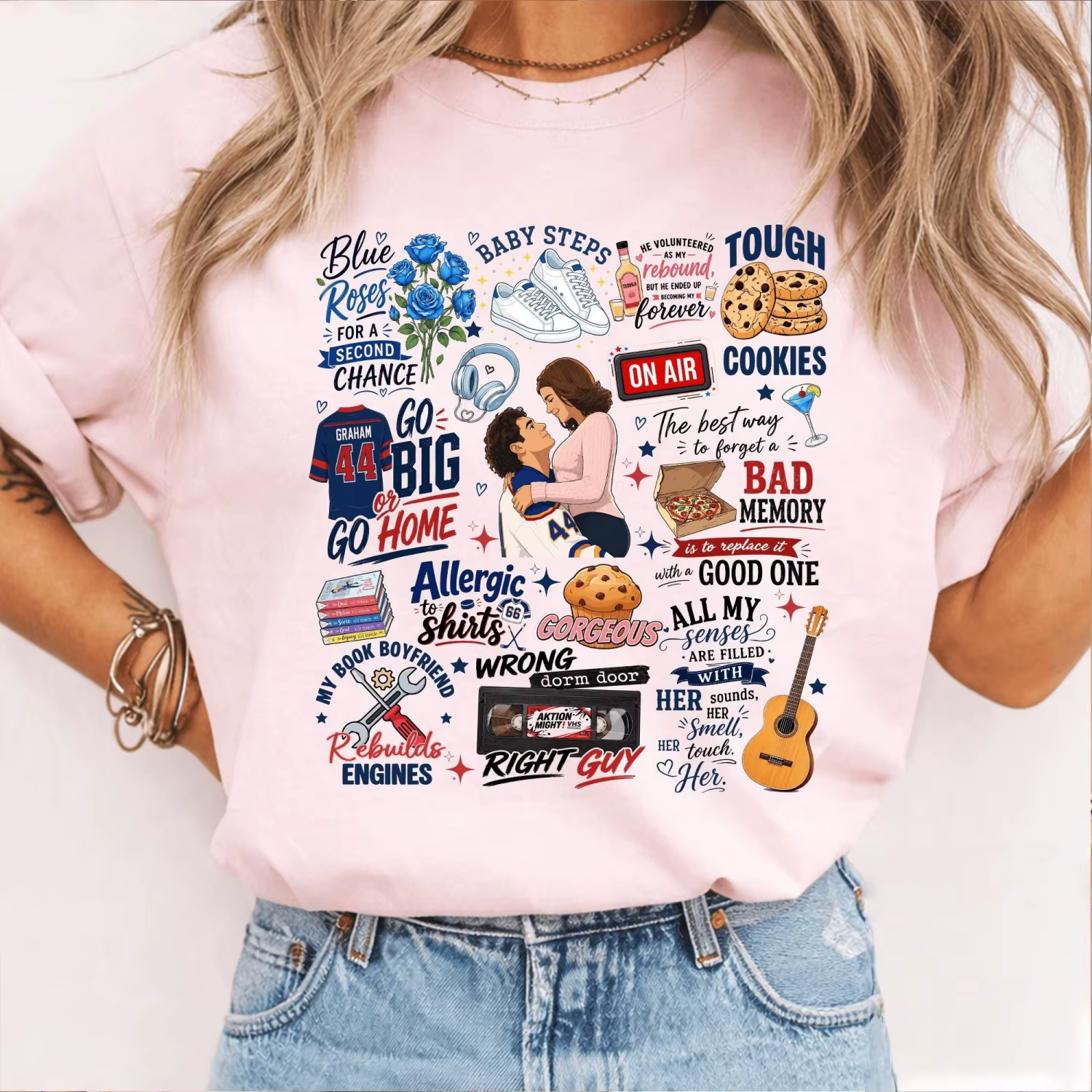T-shirt unisexe style illustrations dessinées à la main Off Campus, 100% coton, col rond, maillot de