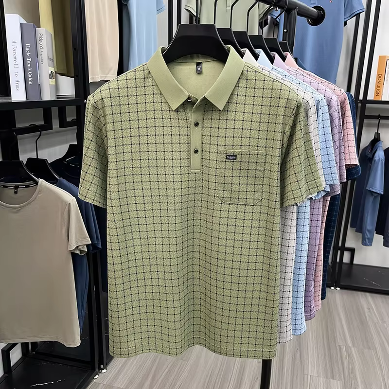 Polo homme à carreaux coupe décontractée avec col à revers, idéal pour la maison, les loisirs, les c