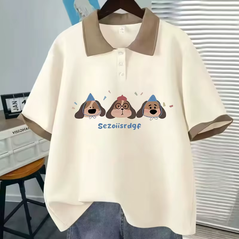 Polo ample japonais à manches courtes, T-shirt tendance, doux et mignon, imprimé de dessin animé, ét