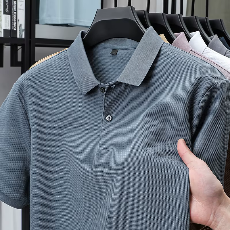 Haut de gamme 100% coton hommes manches courtes polo shirt revers top été nouveau affaires respirant