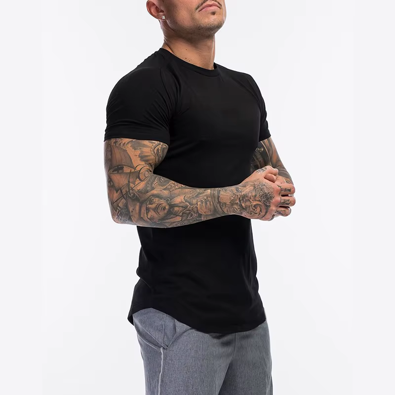 T-shirt uni à manches courtes pour homme, vêtement en coton, respirant, serré, à la mode, pour fitne