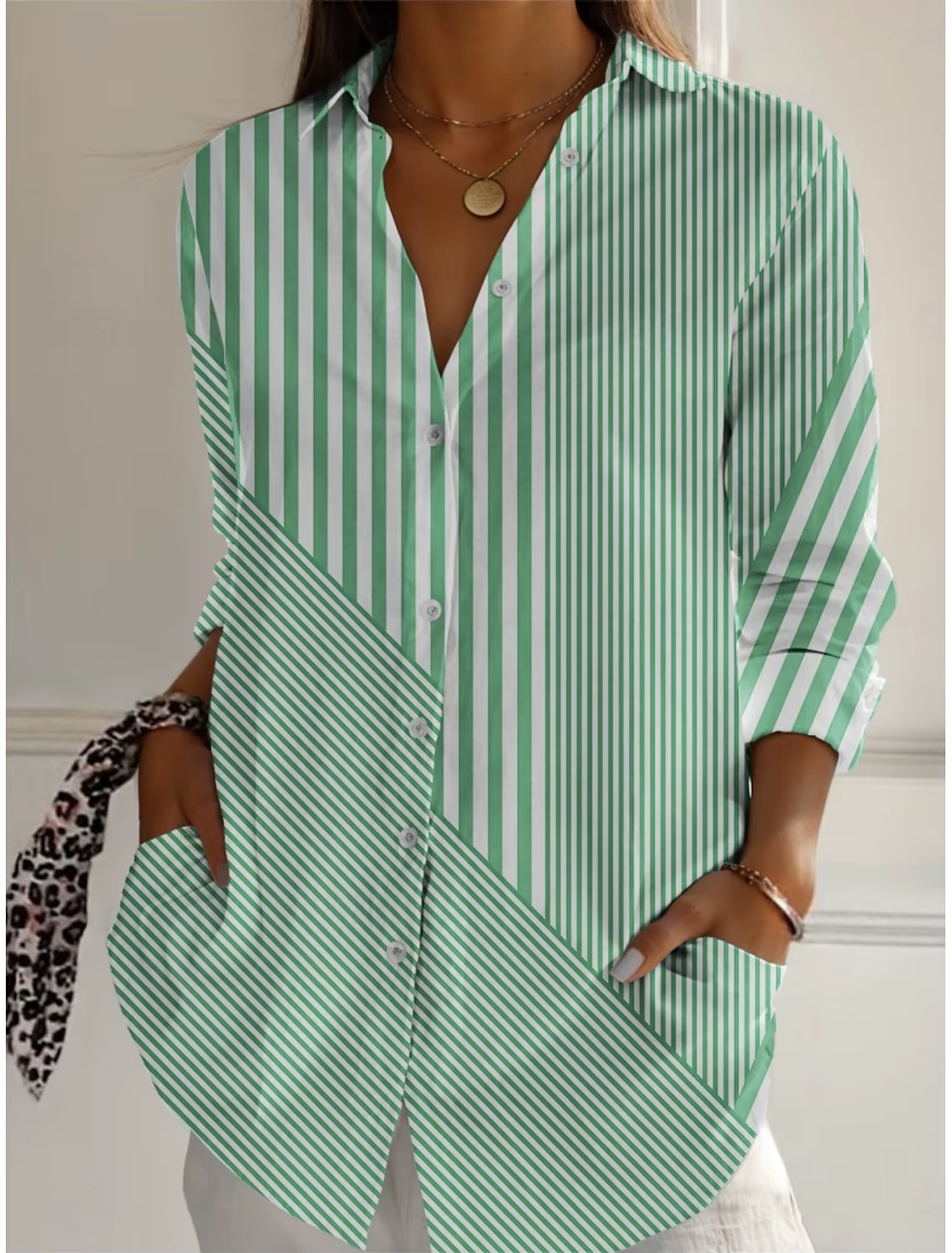 2025 chemises pour femmes rayé graphique Blouse revers cou Blouse femmes à manches longues chemises