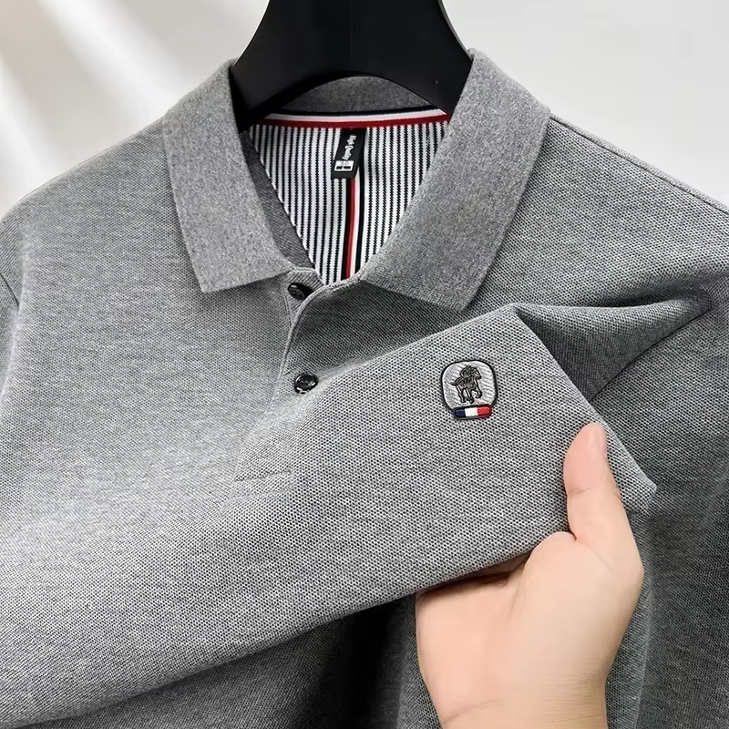 Polo en coton à manches longues pour hommes, T-shirt de base pour hommes, haut décontracté en coton,