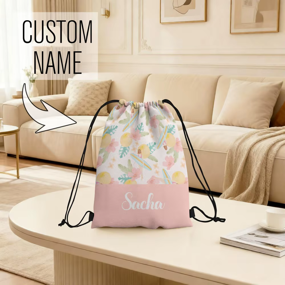 Sac à cordon personnalisé avec nom sur mesure - Idéal pour les escapades estivales à la plage, sac d