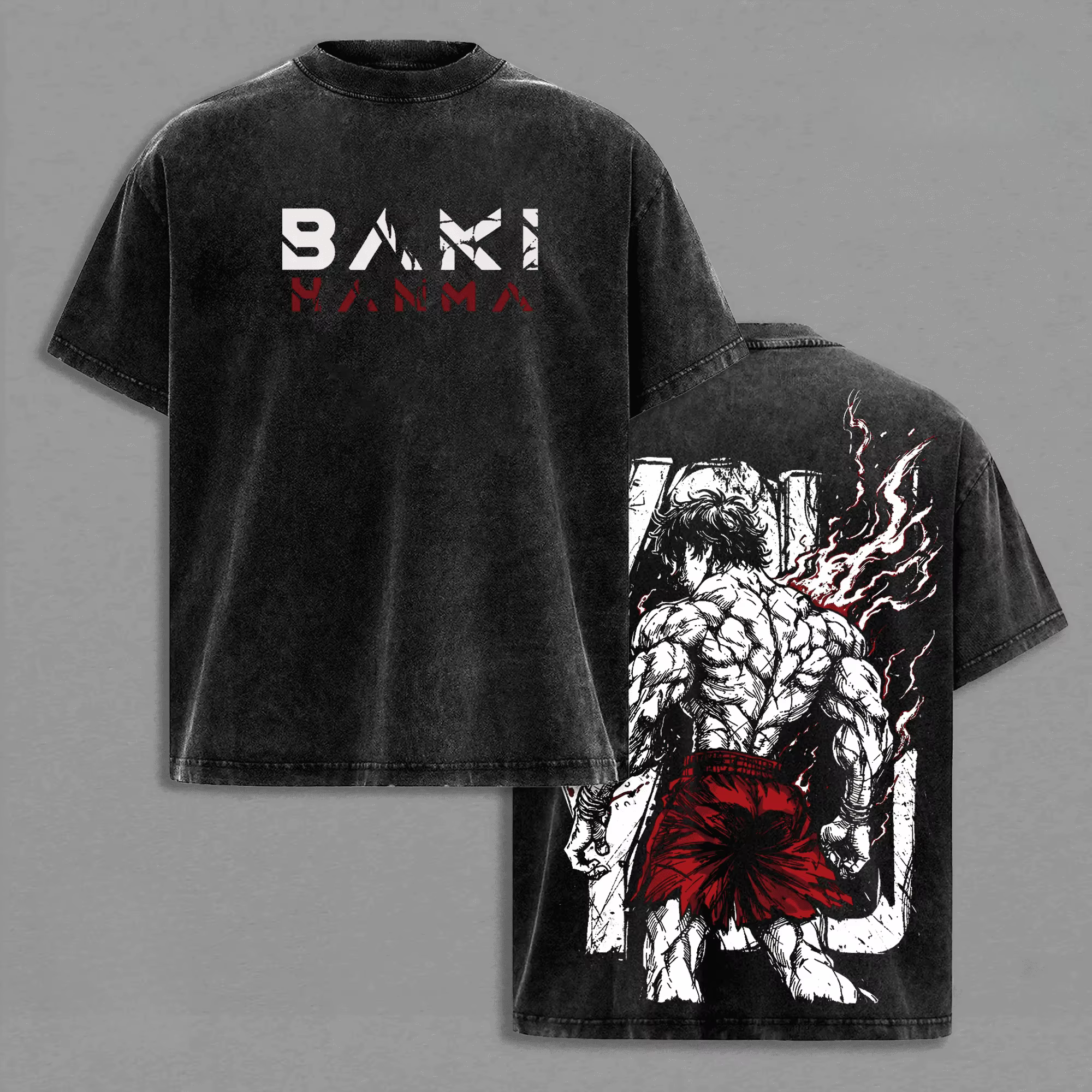 T-shirt Anime Baki imprimé Manga, vêtements pour hommes, t-shirt surdimensionné vintage lavé, manche
