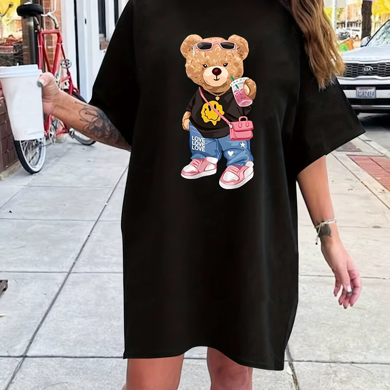 Mini T-shirt à manches courtes et col rond pour femmes, robe longue, mode fille, motif imprimé, surd