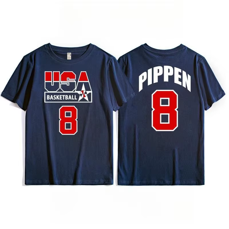 T-shirt d'entraînement de l'équipe de basket-ball américaine pour hommes, vêtements de sport rétro d