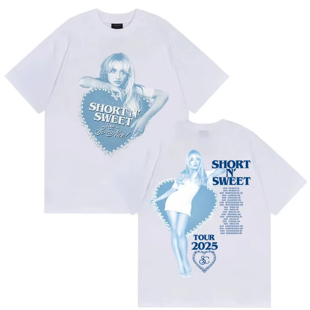 T-shirt Sabrina Carpenter 2026 Nouveau Short N' Sweet en mélange de coton pour hommes et femmes, uni