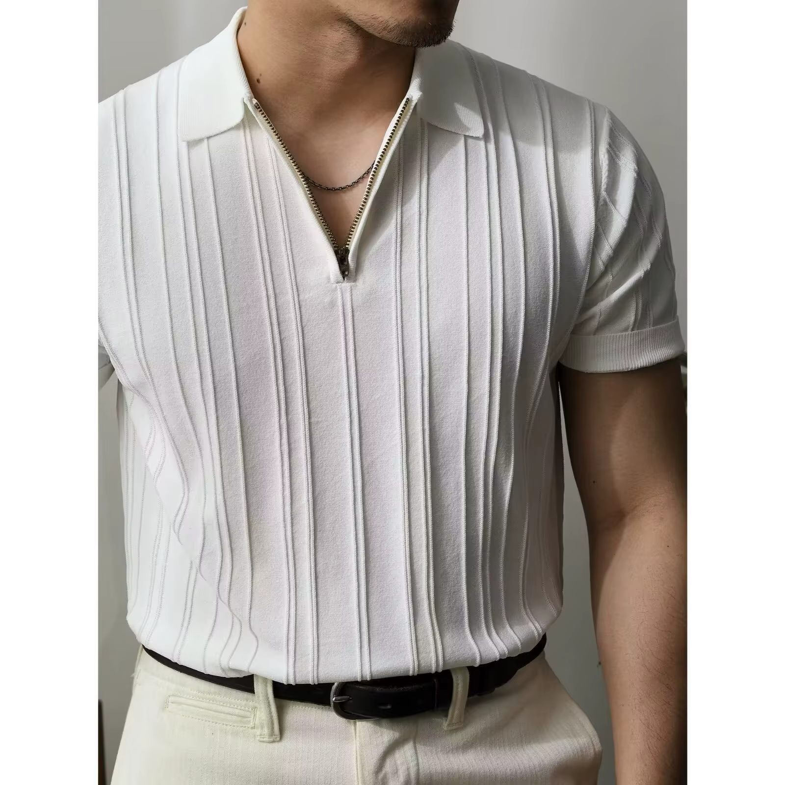 【2025 Vêtements d'été légers de luxe pour hommes】 Polo à fermeture éclair pour hommes, chemise à man