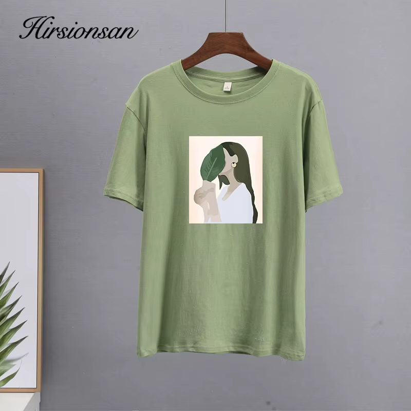 Hirsionsan – t-shirt imprimé pour femmes, 2023 coton, ample, décontracté, Chic, estival, 100%