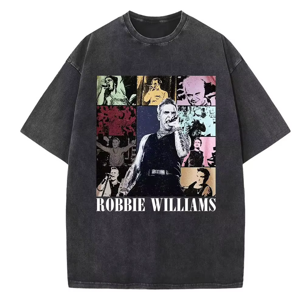 Robbie-Williams Tour 2025 T-shirt délavé Vintage col rond homme femme haut cadeau