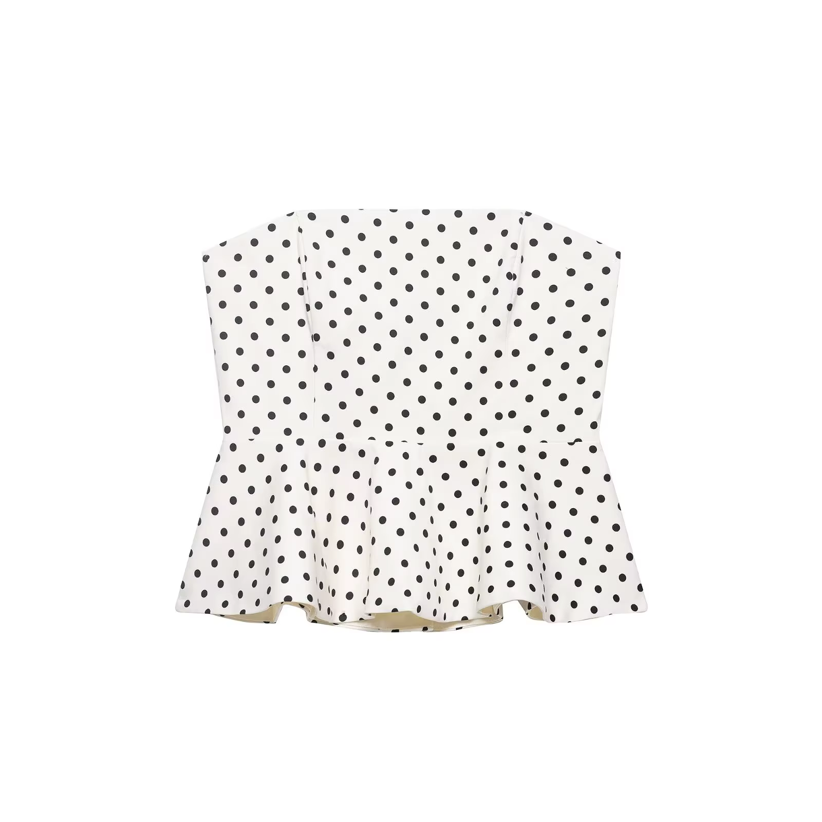 Haut Peplum Femme Nouvelle Collection Printemps-Été 2026, Dos Nu, à Pois, Style Bandeau, avec Ourlet