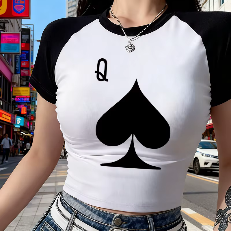 T-shirt court à col rond pour femme avec imprimé cœur, base pêche, style années 90, graphique Y2K, m