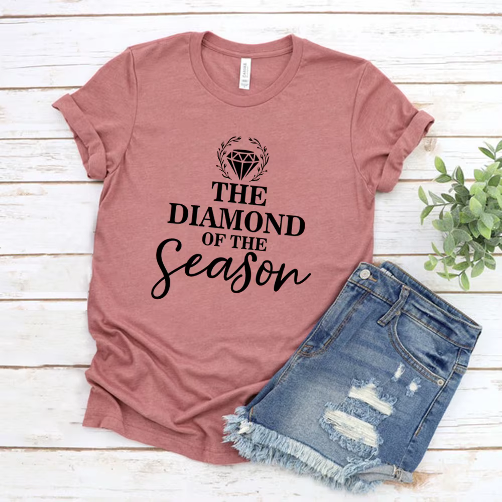T-shirt manches courtes col rond femme, décontracté, avec image du diamant de la saison