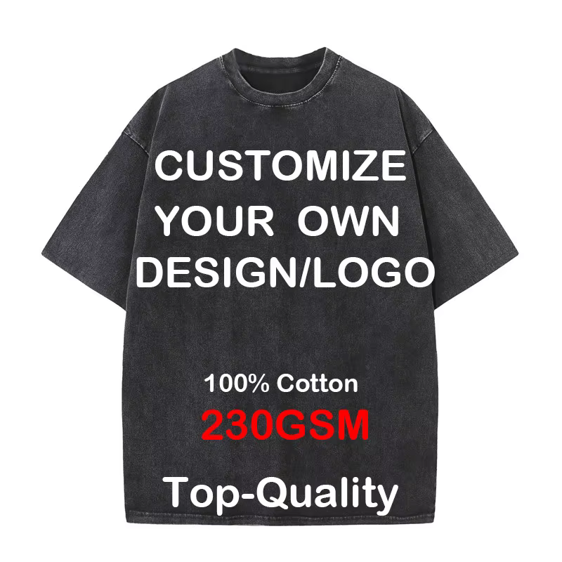 Personnalisez votre LOGO Vintage lavé T-shirts hommes femmes vêtements surdimensionné à manches cour