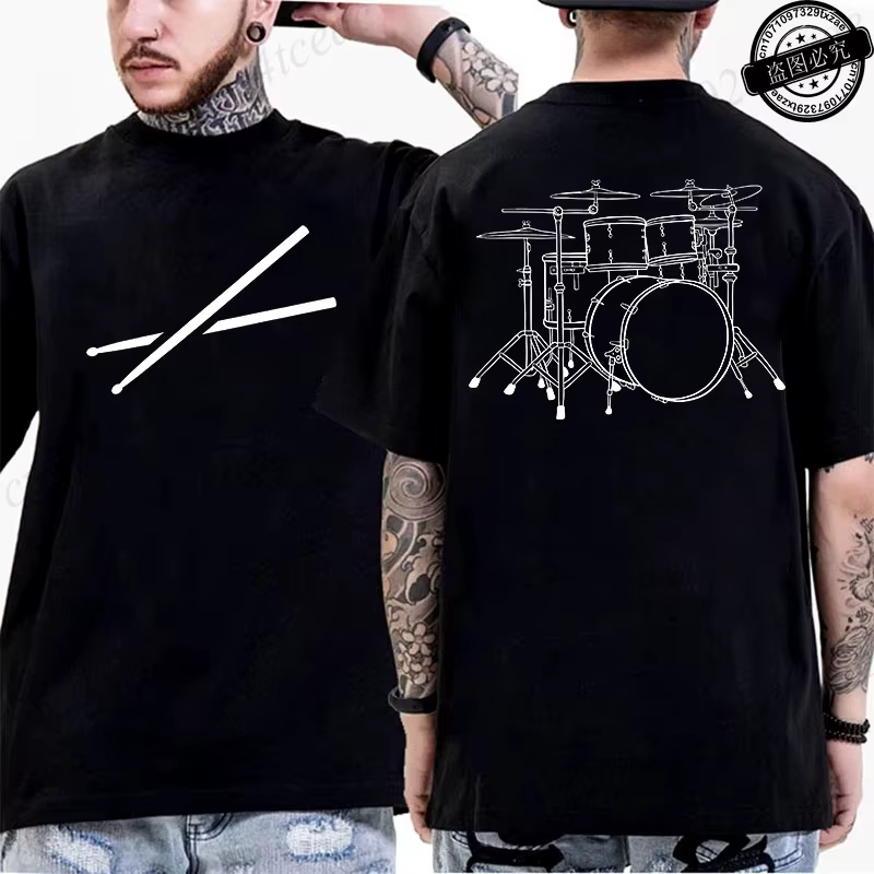 T-shirt vintage pour homme, vêtements de musique rock, imprimé batteur, t-shirts oversize pour homme