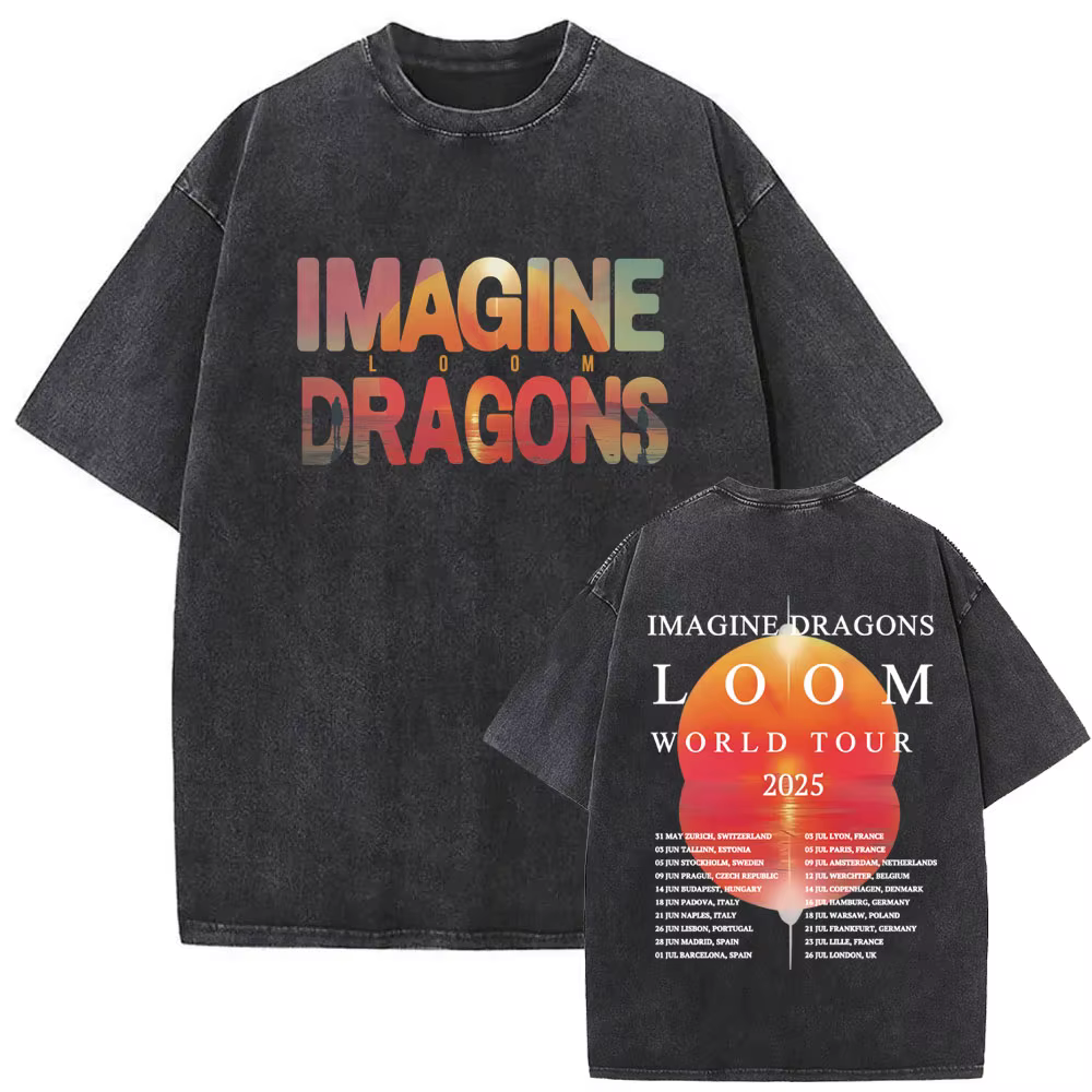 Rock Band Imagine Dragons Loom World Tour 2025 lavé Vintage T-shirt hommes femmes gothique surdimens