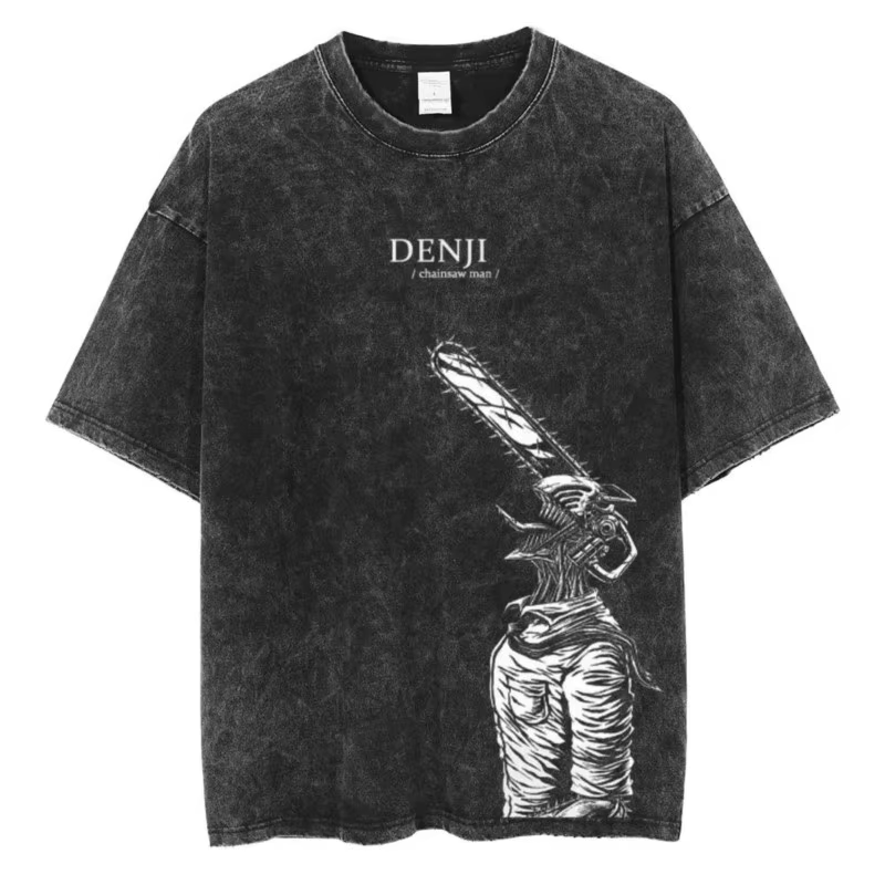 T-shirt vintage en coton délavé pour homme, manga, Makima, Hayakawa, Aki Power, Harajuku