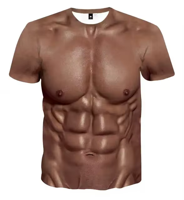 T-shirt imprimé tatouage musculaire 3D pour hommes, manches courtes, plage, vacances, impression num