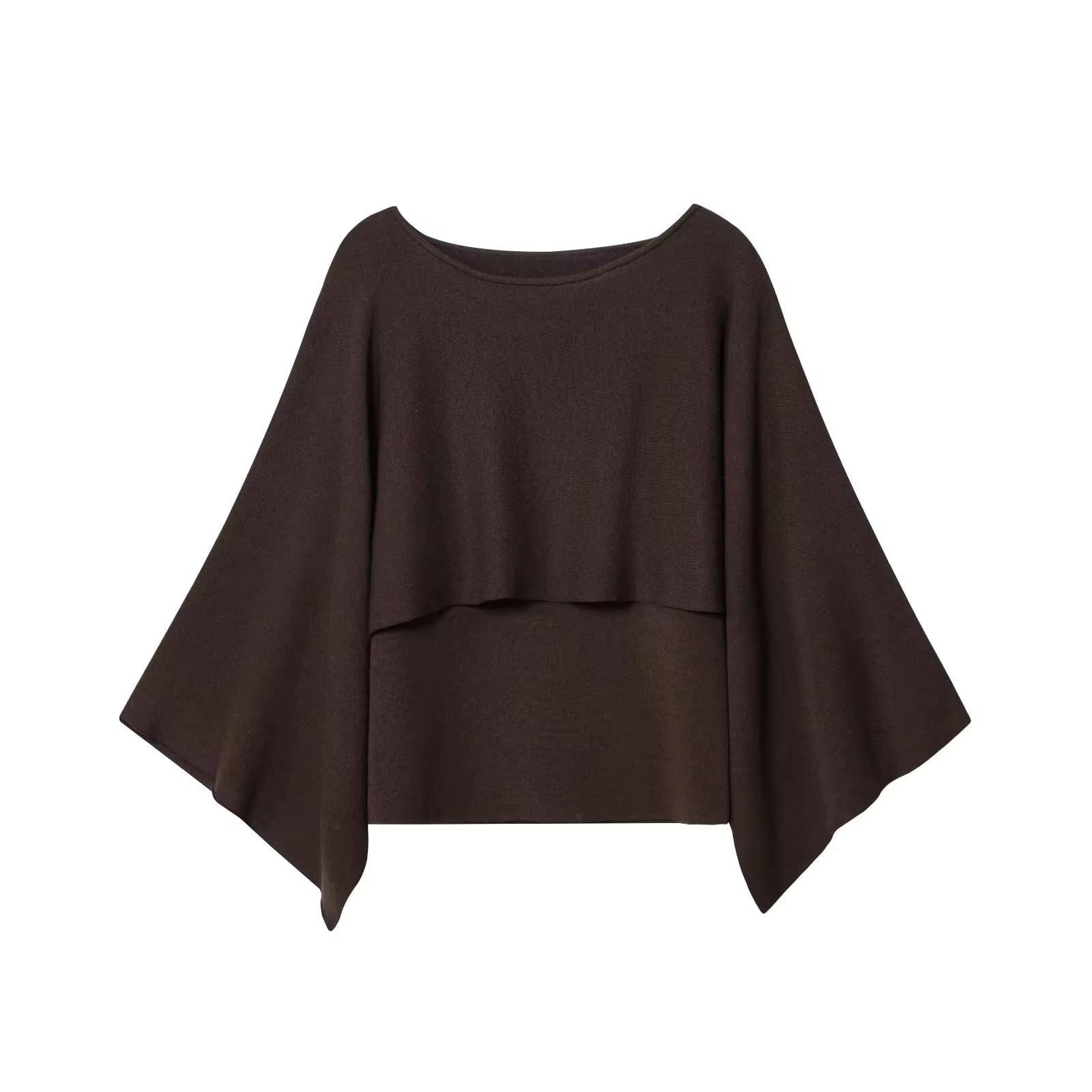 Haut élégant en tricot superposé pour femme, col ample, en fibre de polyester, col rond, manches cou