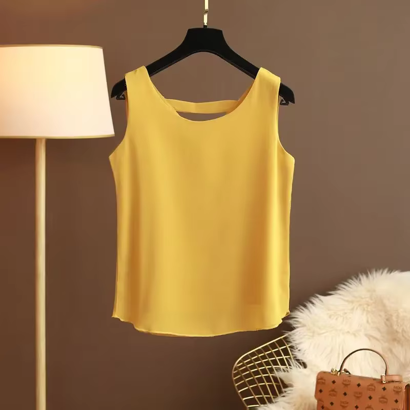Star avec le même licou en mousseline de soie gilet femmes haut ample été nouveau vêtement à l'extér