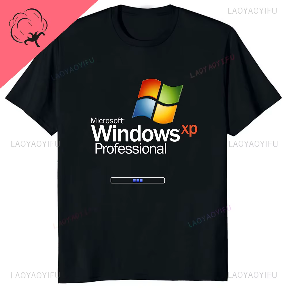 T-shirt imprimé avec logo Windows XP Professional, décontracté, à la mode, ample, confortable, en co