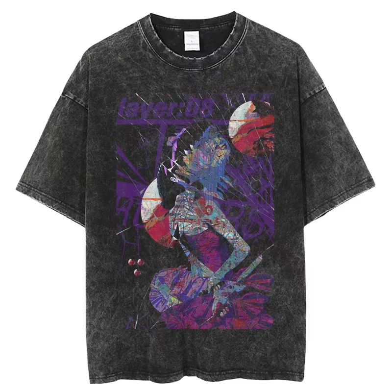 Anime japonais parfait bleu T-shirt hommes femmes vêtements Vintage lavé surdimensionné T-shirt déco