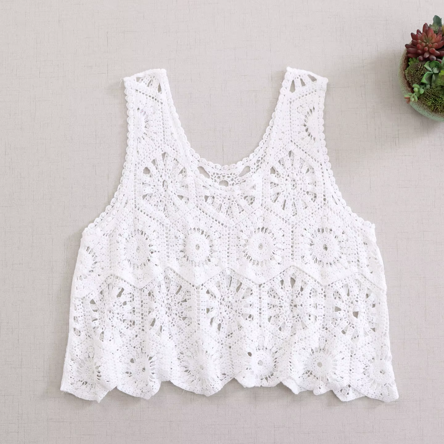 Gilet au crochet Granny Square, débardeur bohème en maille ouverte pour femme, chemisier sans manche