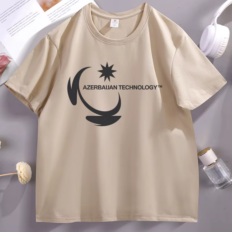 T-shirt Meme Technologie Azerbaïdjan en coton à manches courtes, col rond, coupe ample, t-shirt basi