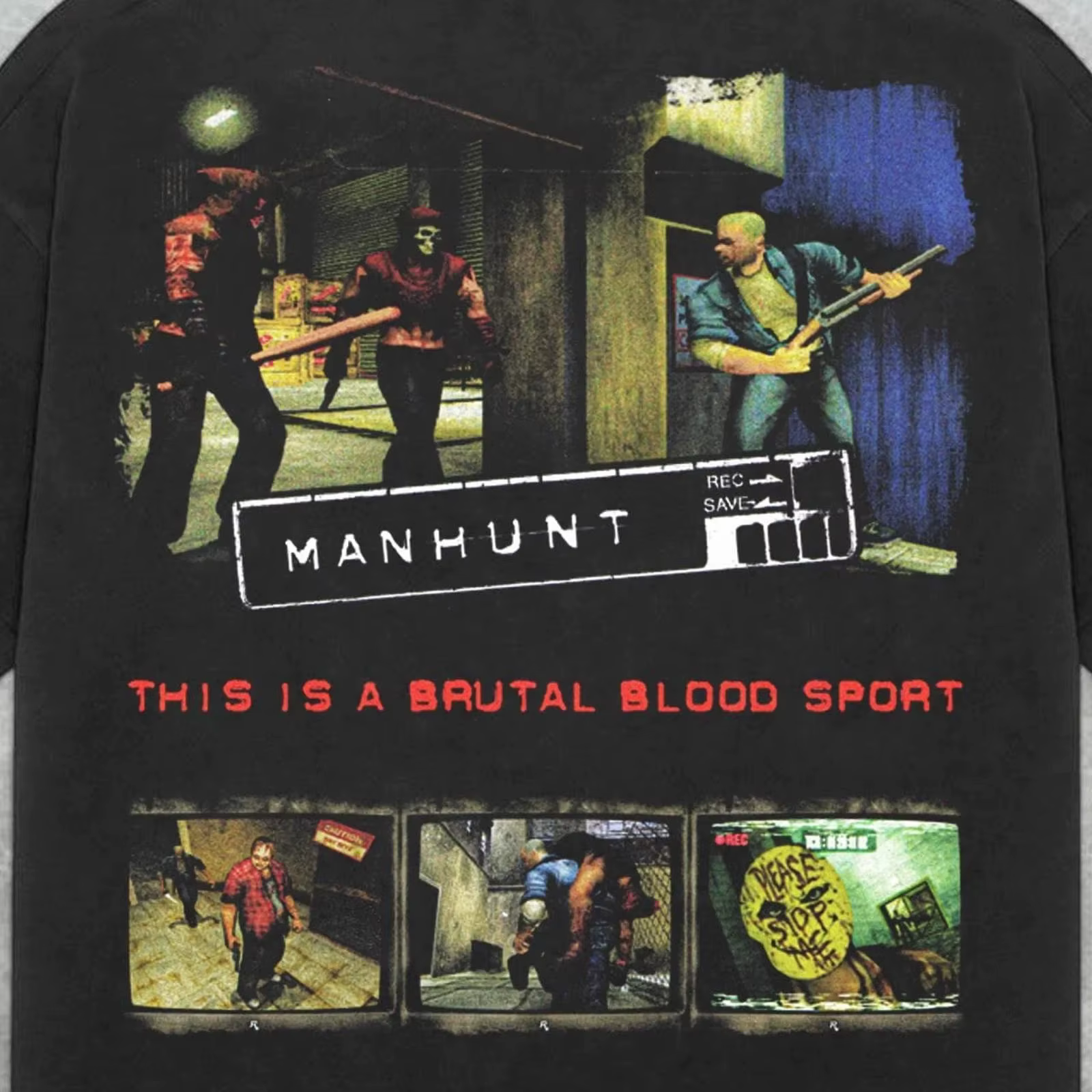 Manhunt Retro Y2K T-shirt American Street Wear pour hommes et femmes, haut ample et décontracté à co