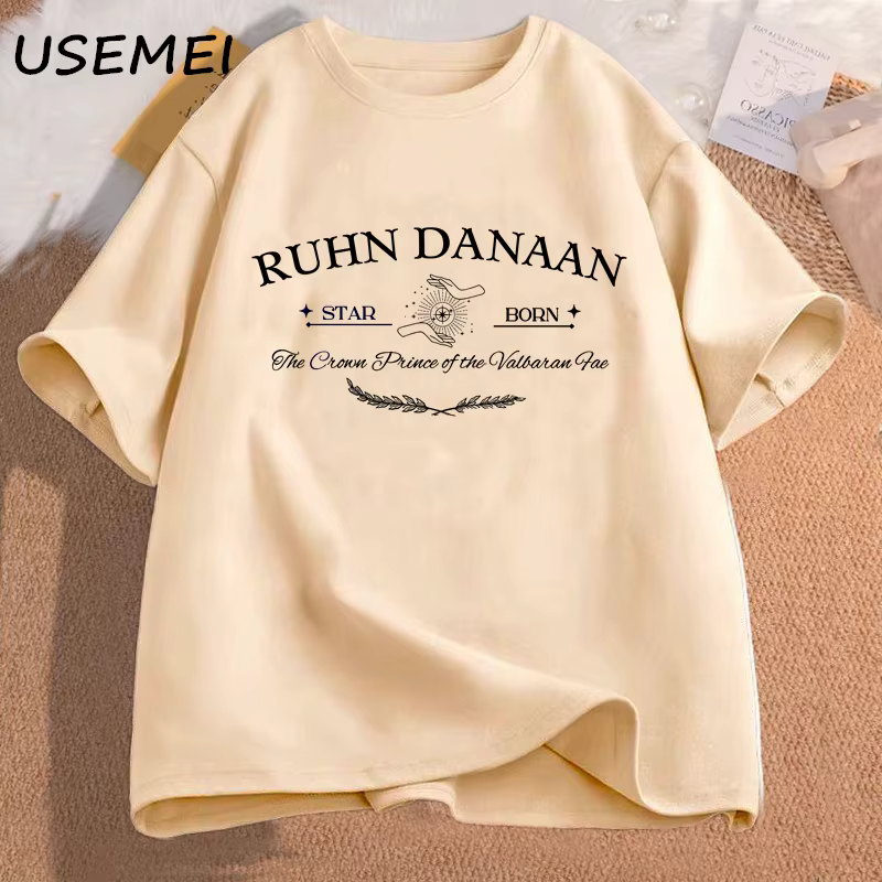 Ruhn Danaan-T-Shirt à Manches Courtes en Coton pour Amoureux des Livres, Vêtement Croissant de Ville