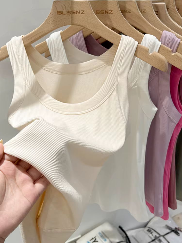 Zjaiss femmes solide col rond côtelé débardeur Camisole femmes 2026 été basique élastique débardeur