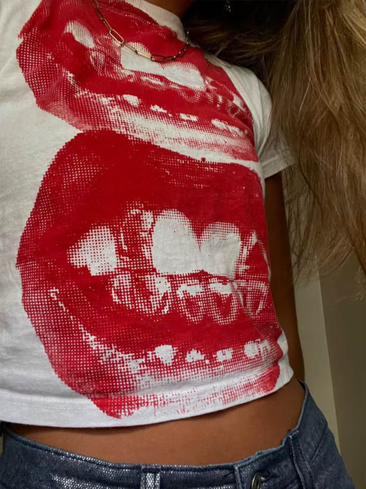 T-shirt Punk Y2K à Manches Courtes pour Femme, Haut de Rue Gothique, Loisirs Basiques, Été 2024