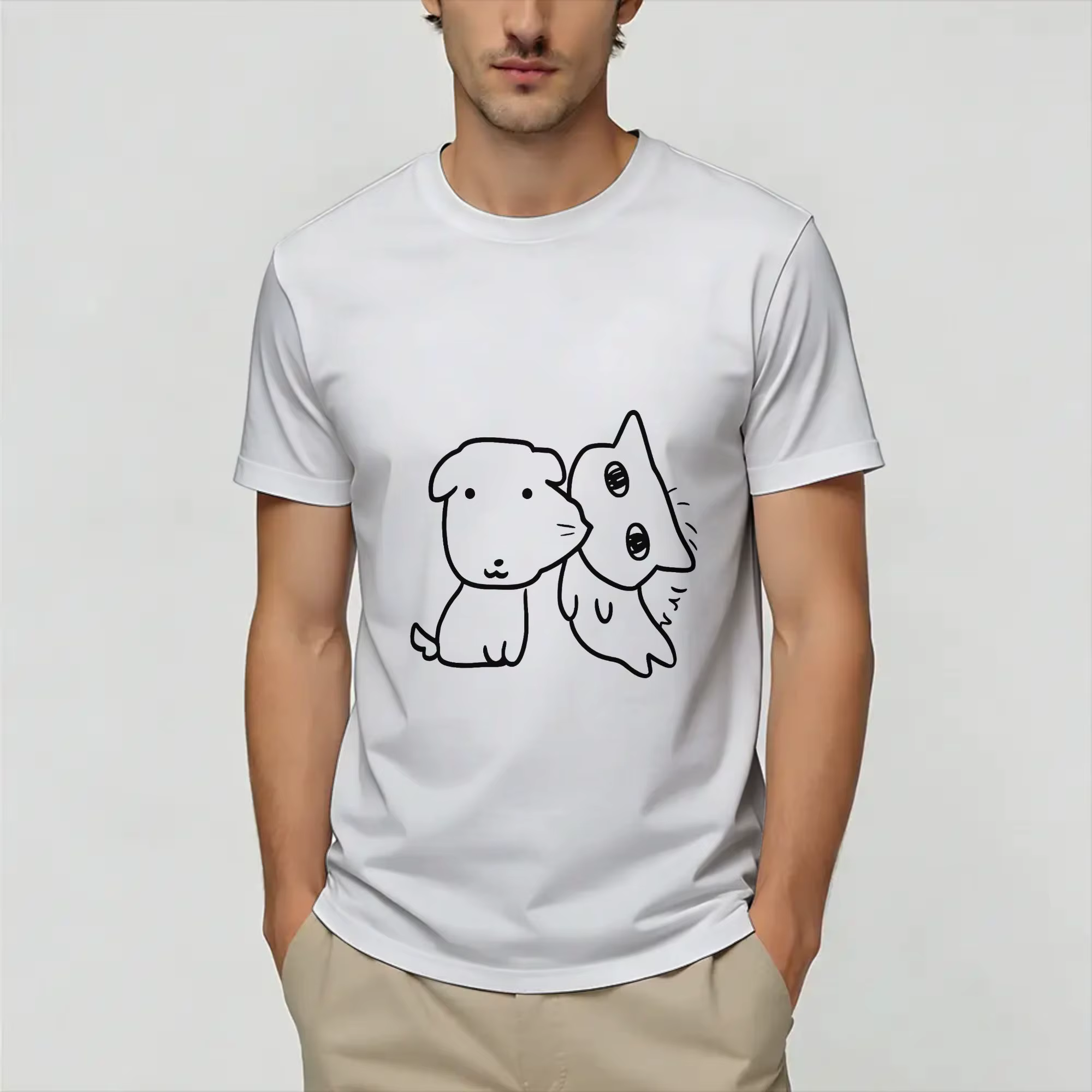 T-Shirt à manches courtes pour hommes, 100% coton, créatif, mignon, GANADI, col ras du cou, vêtement