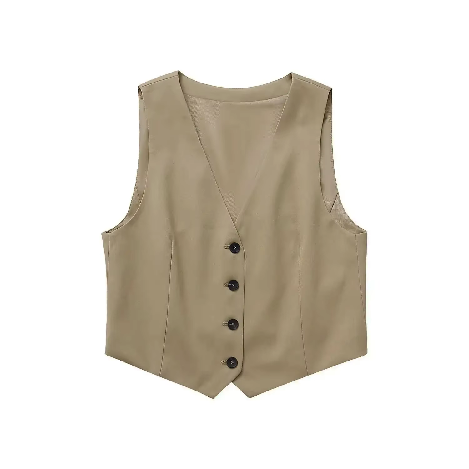 Ensemble pantalon élégant et décontracté marron pour femme, gilet sans manches à col en V et pantalo