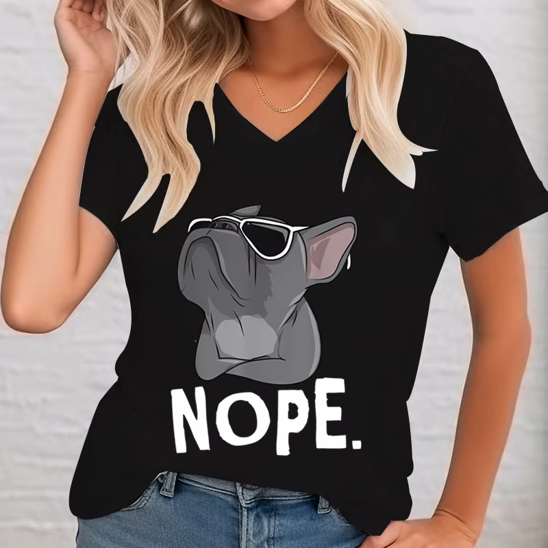 T-shirt manches courtes femme, humoristique, à la mode, avec image de bouledogue français, cadeau po