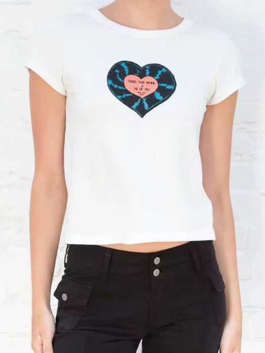 T-shirt à manches courtes et col rond pour femme, Streetwear en coton doux, Vintage, Y2k, 2023