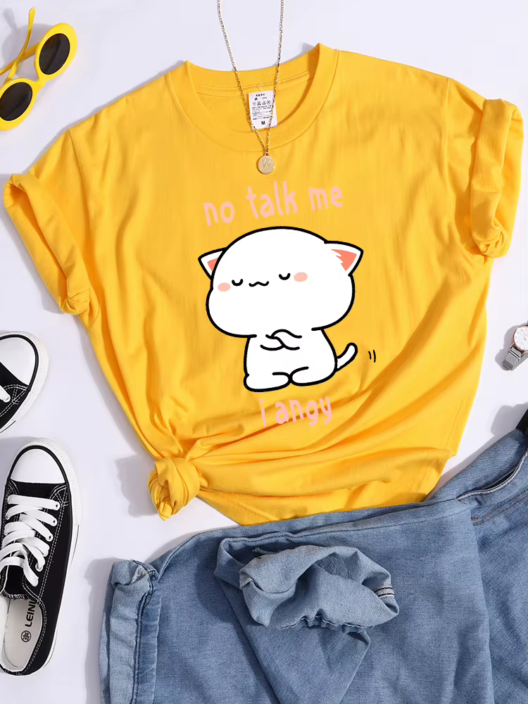 No Talk Me I Angy Arrogant Cat Kawaii T-Shirt femmes mode rue haut court Hip Hop Cool vêtements été 