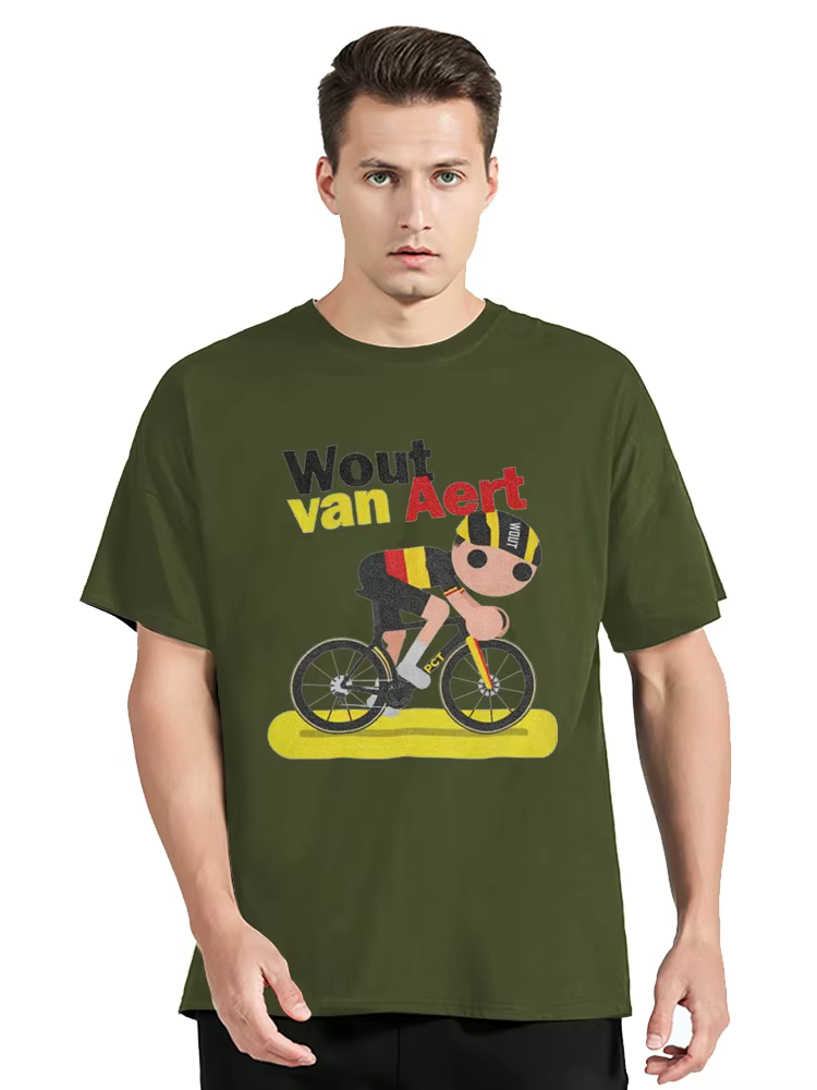 T-shirt en coton de dessin animé mignon pour hommes, Wout Van Aert, cycliste belge, t-shirt de fitne