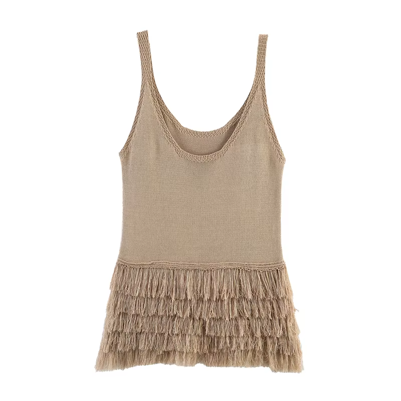 Haut pour femme Été 2026 Nouveauté Camel Sans Manches à Paillettes Style Vacances Sexy Tendance Uniq