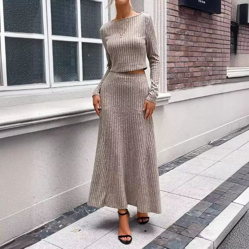 Automne hiver tricot pull a-ligne jupe femmes 2 deux pièces ensemble Streetwear à manches longues pu