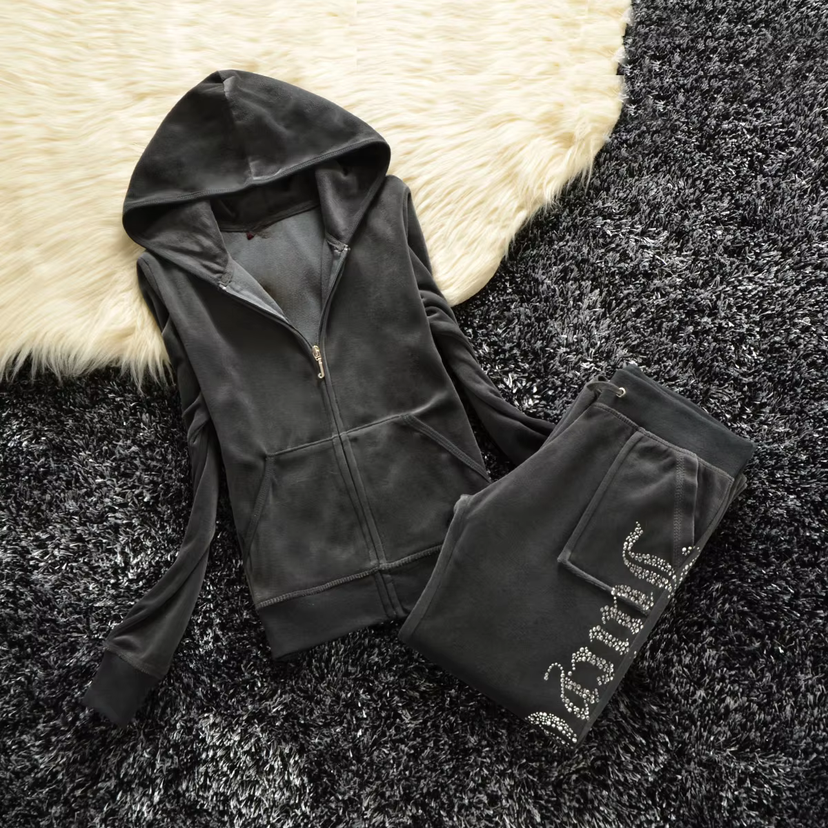 Ensemble de survêtement en velours uni pour femmes, automne-hiver 2025, sweat-shirt et pantalon pour