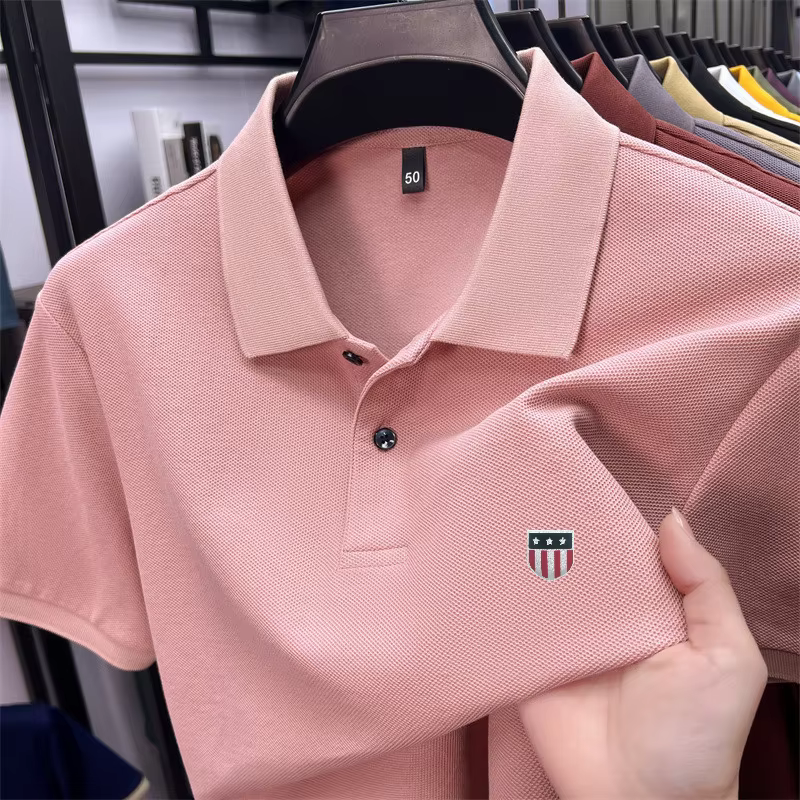 Polo homme de luxe en coton 100% pour l'été, imprimé sur le col, manches courtes, t-shirt décontract