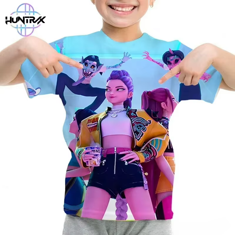 T-shirt à manches courtes 3D pour enfants, T-shirt décontracté à la mode de style K-pop, adapté aux