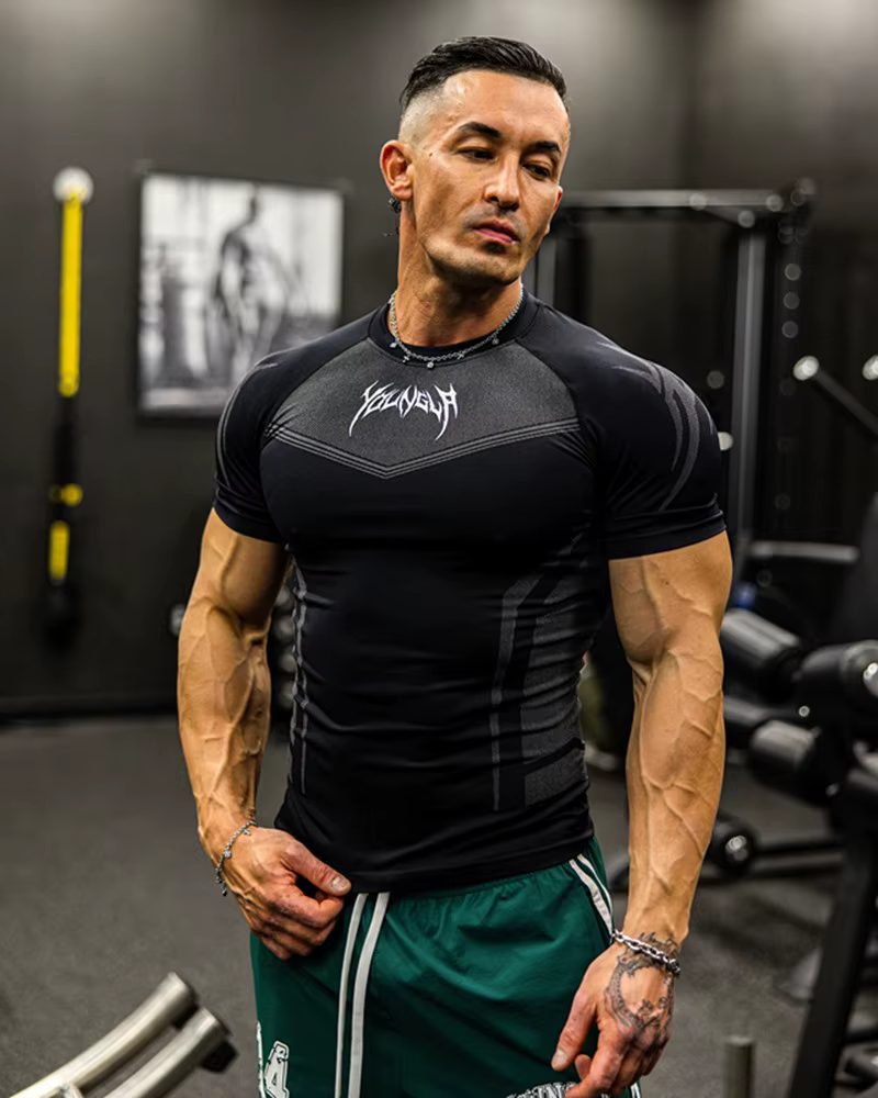 T-shirt de compression à manches courtes pour homme, imprimé tribal, hauts d'entraînement respirants