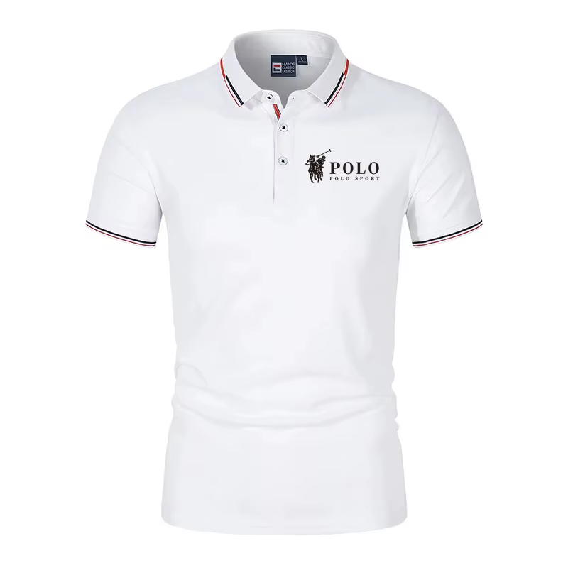 Polo pour homme à manches courtes en tissu 100% soie de lait, col rayé, respirant, doux pour la peau